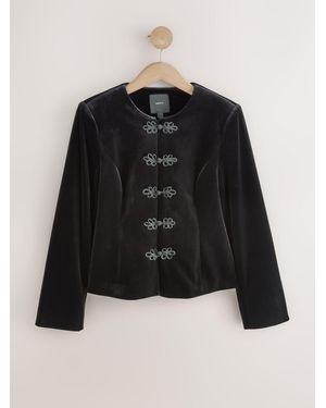 Next Velvet Knot Fastening Collarless Jacket - Black