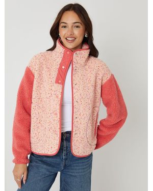 Threadbare Colourblock Snap Borg Fleece - Red