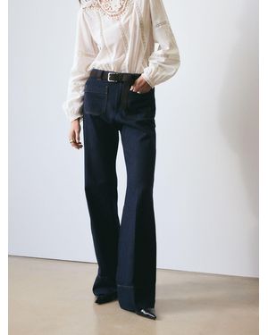 BHOEM Patch Pocket Mid Rise Flare Pants - White