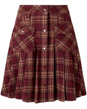 Joe Browns Checked Pleated Mini Skirt With Pockets - Red