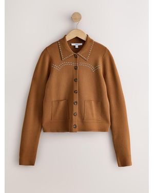 Next Camel Studded Knitted Collar Cardigan - Brown