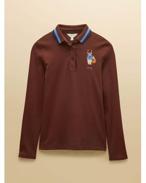 Joules Fairfield Chocolate Jonty Fox Ribbed Long Sleeve Collared Jersey Top - Brown