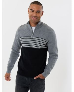 Threadbare Textured Stitch Quarter Zip Sweater - Blue