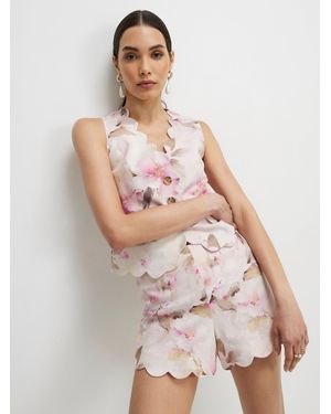 River Island Linen Blend Floral Scallop Hem Shorts - Pink