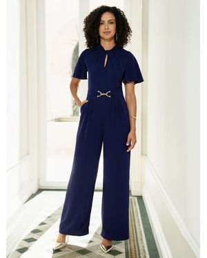 Yumi' Buckle Jumpsuit With Twist Knot Detail - Blue