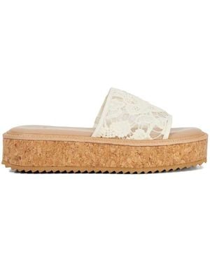 Dune Luffit Cork Wrap Around Flat Wedge Sandals - White