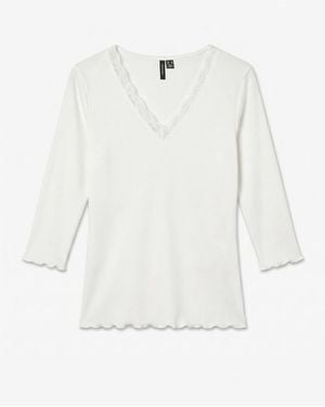 Vero Moda Lace Trim V-Neck Top - White