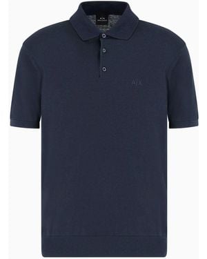 ARMANI EXCHANGE Regular Fit Logo Knitted Polo Shirt - Blue
