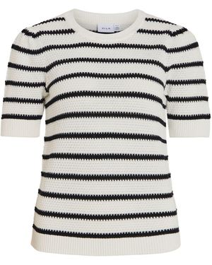 Vila O-Neck Short Sleeve Textured Knit Top - White
