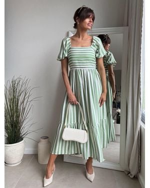 Style Cheat Leghton Puff Sleeve Dress - Gray