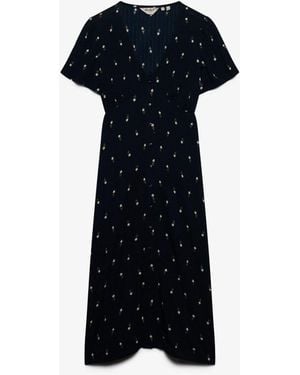 Superdry Printed Button Short Sleeve Midi Tea Dress - Blue