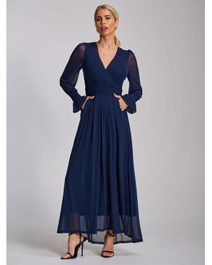 Jolie Moi Mesh Long Sleeve Maxi Dress - Blue