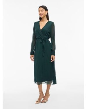 Vila V-Neck Long Sleeve Midi Dress - Green