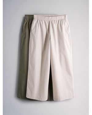 The Set 2 Pack Cotton Pull On Wide Leg Pants Stripe/Khaki - Natural
