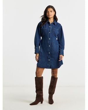 Simply Be Simply Be Self Belted Oversized Denim Shirt Dress - Blue