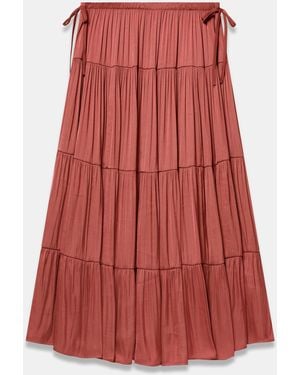 Mint Velvet Satin Midi Skirt - Red