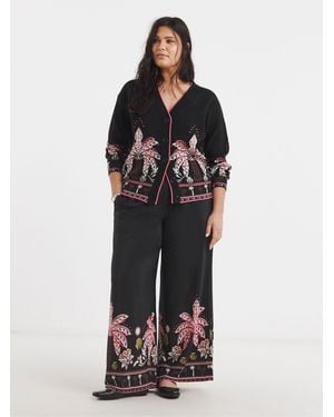 Simply Be Palm Printed Wide Leg Trousers - Black