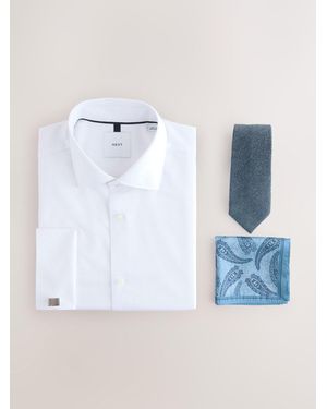 Next Regular Fit Shirt, Tie, Pocket Square And Cufflink Occasion Set - Blue