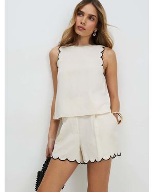 River Island Sleeveless Scallop Edge Linen Look Top - White