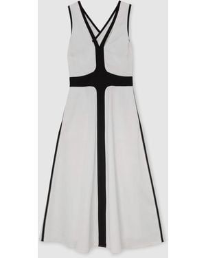 Reiss Nova Contrast-Trim Cross-Back Midi Dress With Linen - Weiß