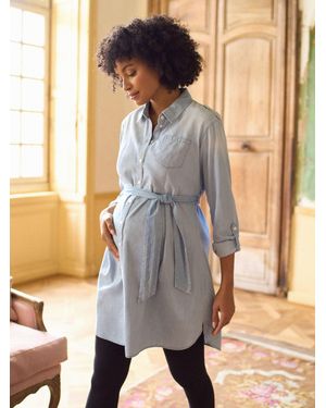 Seraphine Denim Maternity & Nursing Chambray Shirt Dress - Gray