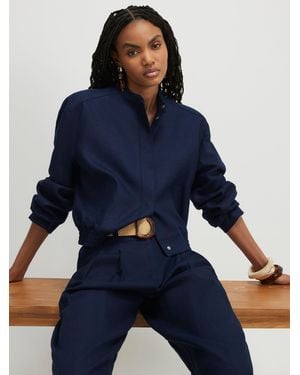 River Island Linen Blend Tailored Bomber Jacket - Blue