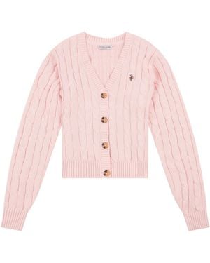 U.S. POLO ASSN. U. S. Polo Assn U. S. Polo Assn. Cable Knit Cropped Cardigan - Pink