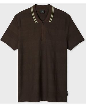 Paul Smith Paul Smith Regular Fit Tipped Stripe Zip Neck Polo Shirt - Black