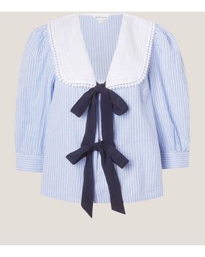 Monsoon Xenia Tie Front Stripe Blouse - Blue