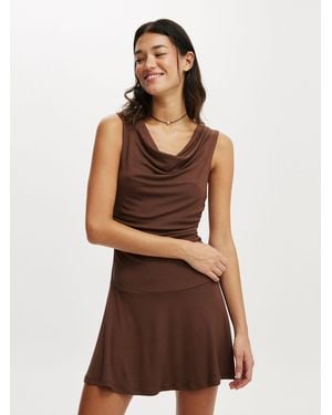Cotton On Sunday Cowl Neck Mini Dress - Brown