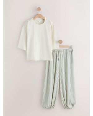 Next Sage Stripe Balloon Pants Pajamas - Natural