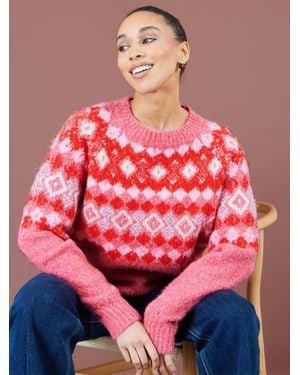 Yumi' Fairisle Wool Blend Relaxed Sweater - Red