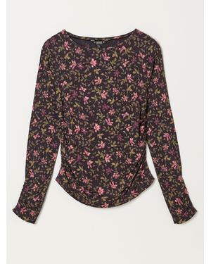FatFace Fatface Ruby Winter Floral Ruched Long Sleeve Top - Brown