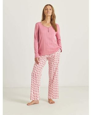 JD Williams Henley Top Heart Print Pajamas Set - Pink