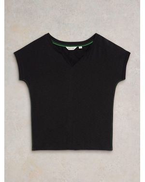 White Stuff Stuff Nelly Notch Neck Cotton T-Shirt - Black