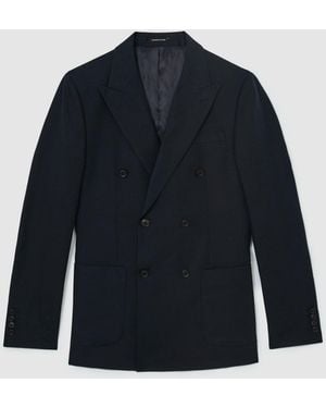 Reiss Tailored Fit Linen Double-Breasted Suit Blazer - Blue