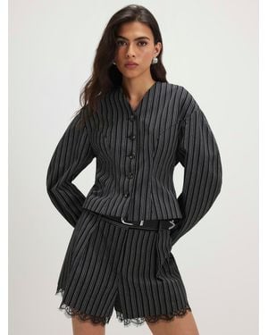 River Island Pinstripe Cocoon Sleeve Jacket - Black
