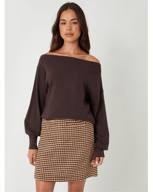 Threadbare Mini Houndstooth Check A-Line Skirt - Brown