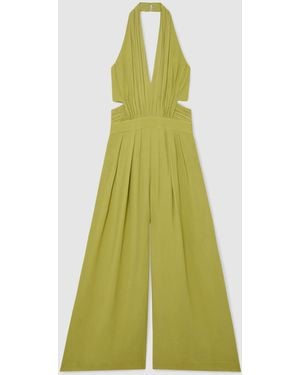 Reiss Lainey - Green Halterneck Pleated Wide-leg Jumpsuit, Us 10