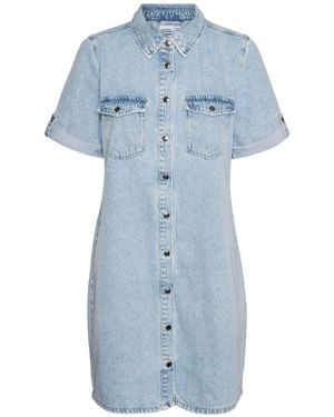 Vero Moda Short Sleeve Button Down Denim Dress - Blue