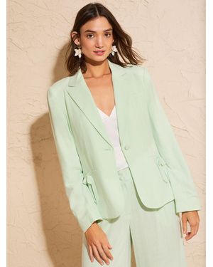 Love & Roses Linen Blend Bow Pocket Blazer - Green