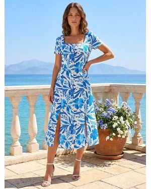 Roman Petite Button Midi Dress - Blue