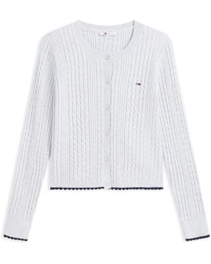 Tommy Hilfiger Cable Knit Scalloped Trim Slim Cardigan - White