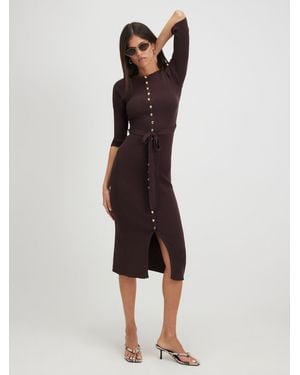 River Island Knit Belted Ribbed Midi Dress - Brown