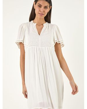 Roman Embroidered V-Neck Dress - White