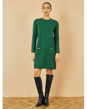 Yumi' Knitted Tunic Dress With Hardware Details - Green
