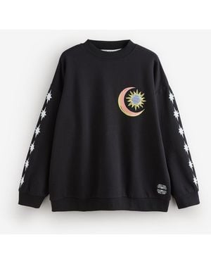 Never Fully Dressed Embroidered Print Crew Neck Sweatshirt - Black