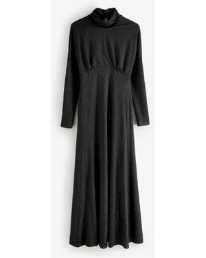 DASKA Dara Jacquard Maxi Dress With Long Sleeves - Black