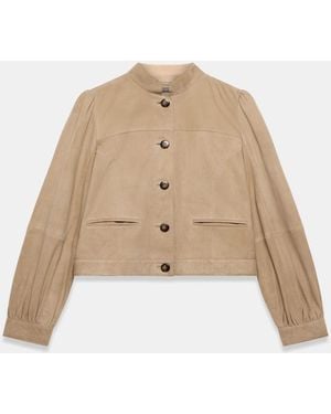 Mint Velvet Suede Leather Puff Sleeve Jacket - Natural