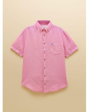 Joules Pure Linen Short Sleeve Classic Fit Shirt - Pink